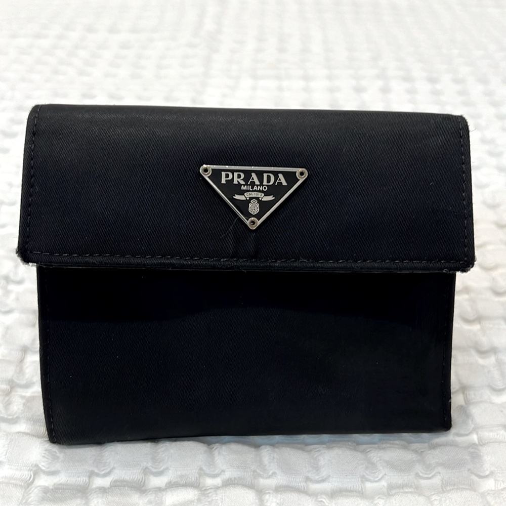 🖤PRADA Tessuto Black Nylon Tri-Fold Wallet with silver tone hardware